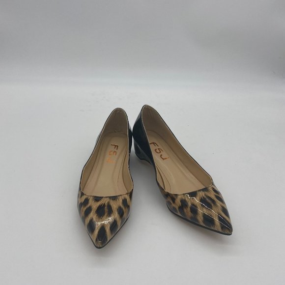 FSJ Shoes - FSJ Leopard Printed Flats Pumps Pointed Toe Slip